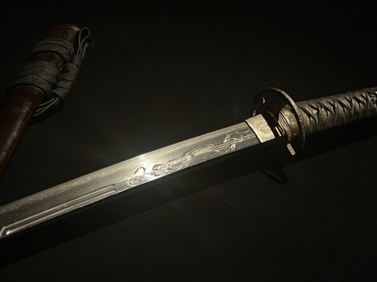 Tsukushi Nobukuni(筑紫信国)– Authentisches Katana(1333–1573)– Drachenschnitzerei auf der Klinge