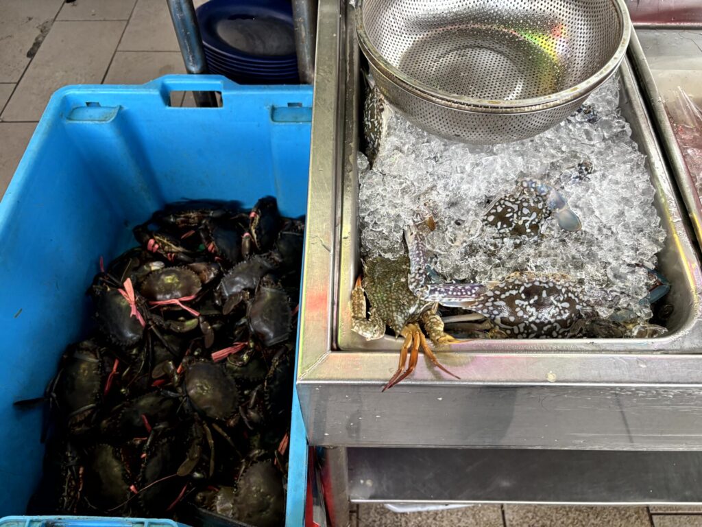 Halal seafood dishes at a restaurant in Kuching